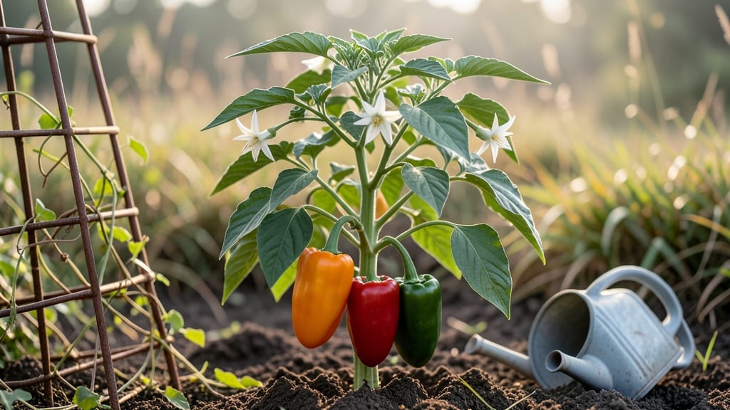 Japanese Bell Peppers Growing Guide: Pole-Trained Spice in 55 Days Without Bitterness