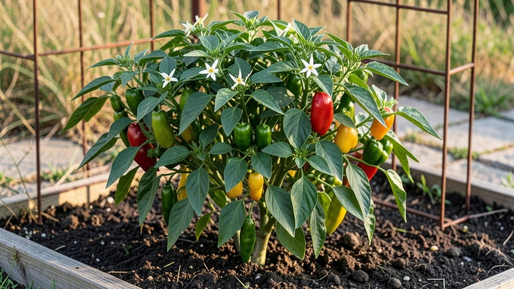 Marconi Pepper Plants: Pole-Trained Spice Garden in 55 Days Without Bitterness