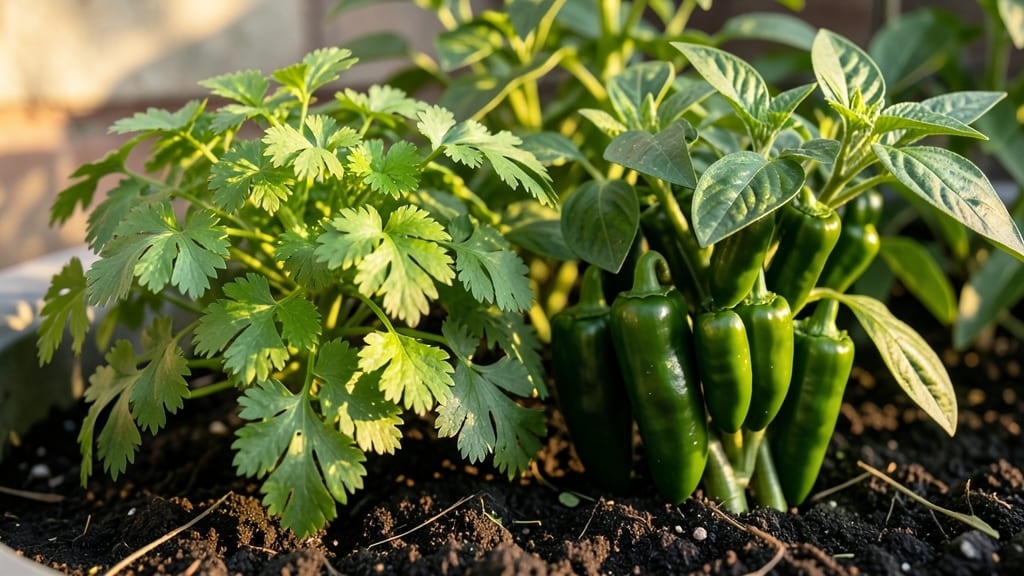 Cilantro Interplanted With Peppers