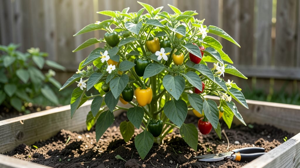 Healthy Pepper Plants: Pole-Trained Abundance in Small Gardens