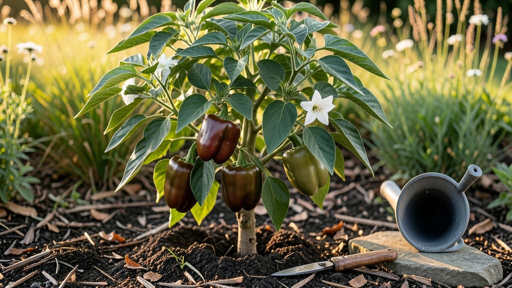 Chocolate Bell Pepper Plants: Pole-Trained Sweetness in 55 Days